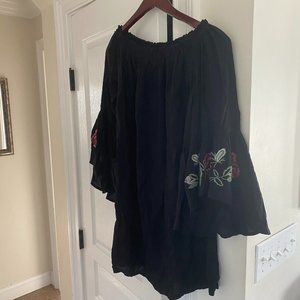 Black off the shoulder Embroidered Flowered Francesca's Collection dress